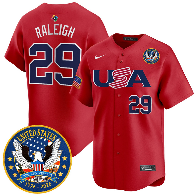 Men Team USA World Baseball Classic 250th Anniversary #29 Raleigh red 2026 Roster Patch Vapor Jersey->->MLB Jersey